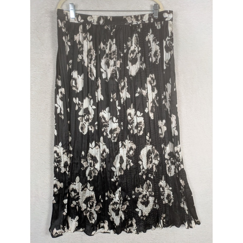 NEW Simply Vera Vera Wang Maxi Skirt Women's XL Black White Floral Pleated